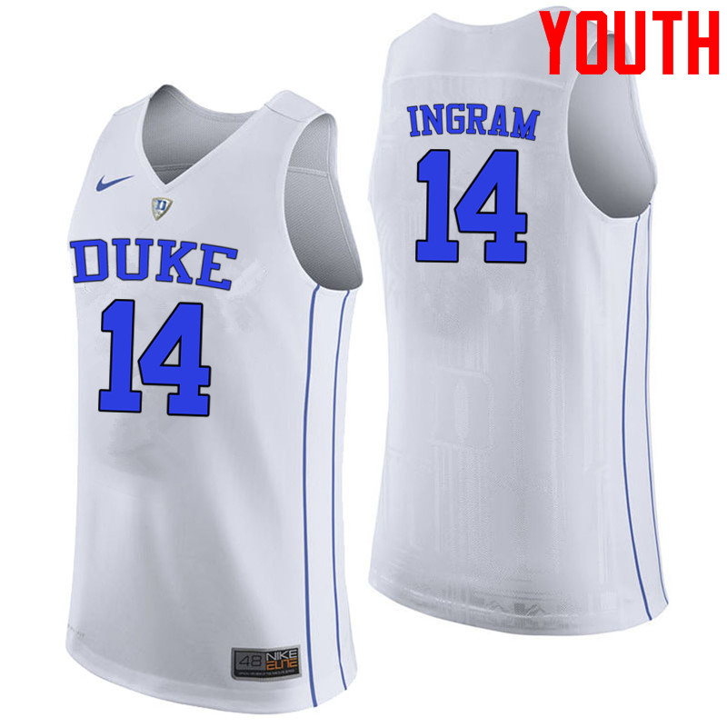 Youth #14 Brandon Ingram Duke Blue Devils College Basketball Jerseys-White - Click Image to Close